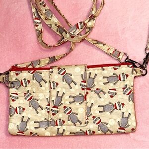 Sock Monkey Canvas Crossbody Wallet Bag NWOT